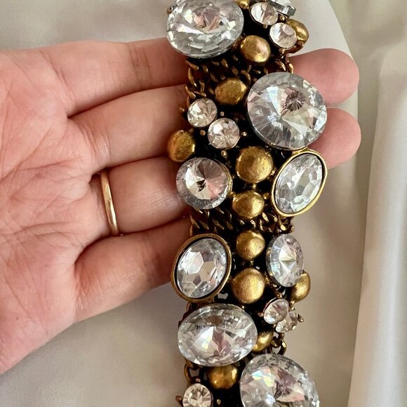 Chunky Large Rhinstone Bronze Gold Tone Statement Fashion Costume Bracelet - Picture 11 of 11